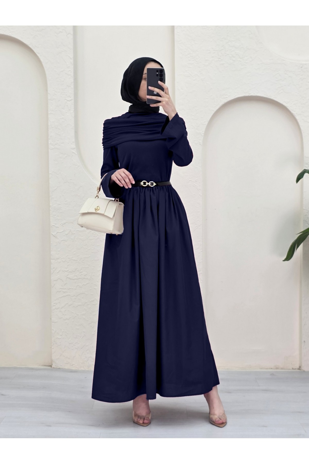 Eteği Poplin Üstü Sendy İki Parçalı Pileli Elbise -Laci