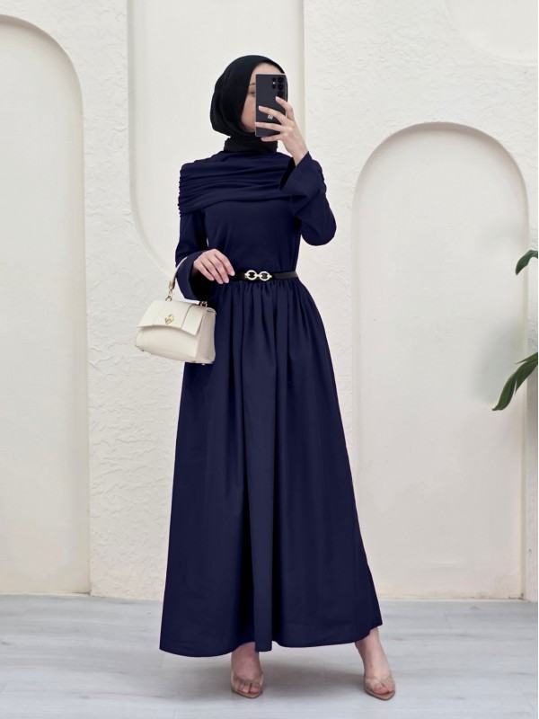 Eteği Poplin Üstü Sendy İki Parçalı Pileli Elbise -Laci