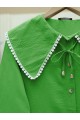 Bebe Yaka Dantelli Kolu Lastikli Gömlek  -Yeşil