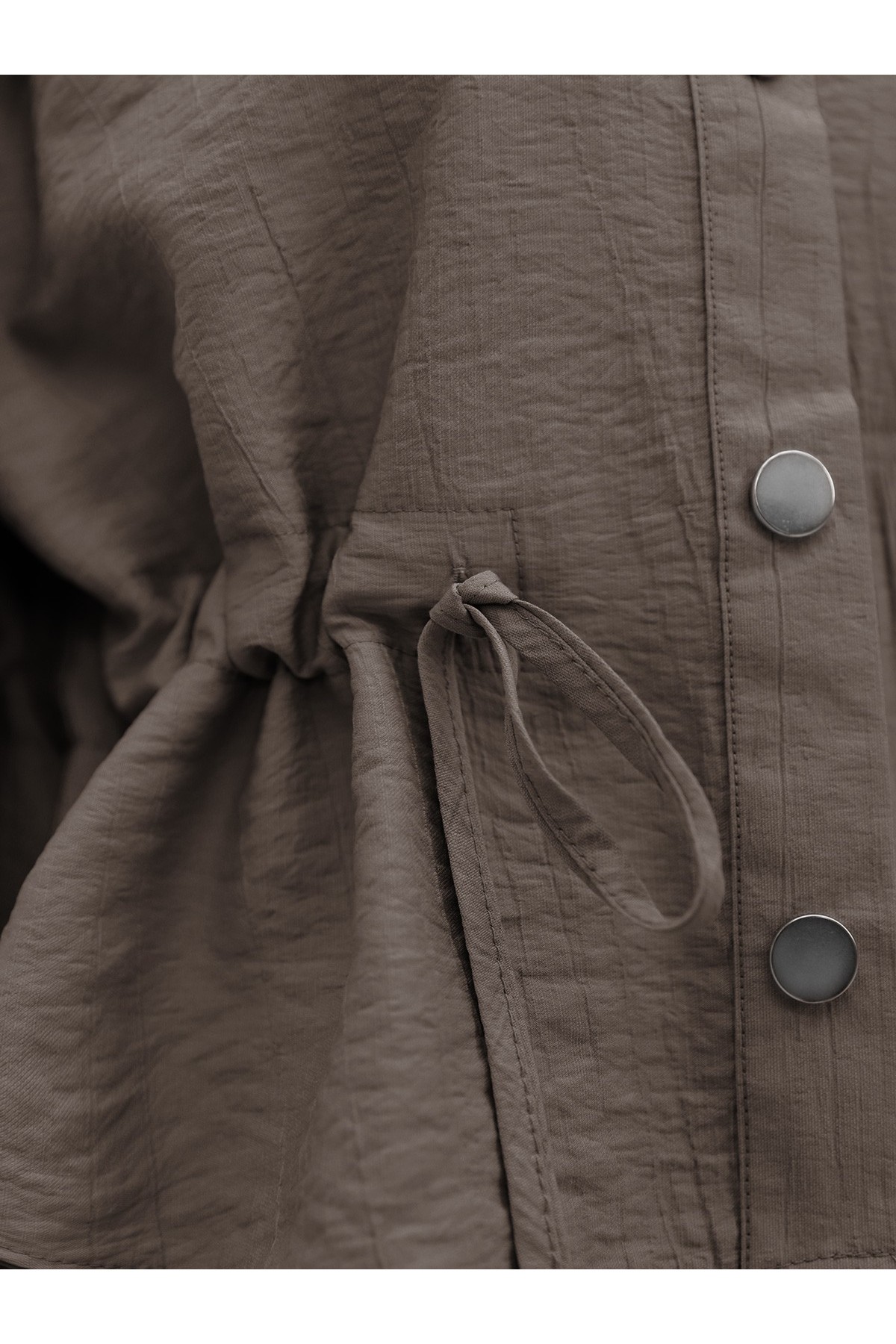 Metal Düğmeli Beli Bağlamalı Gömlek Jile Elbise  -Toprak