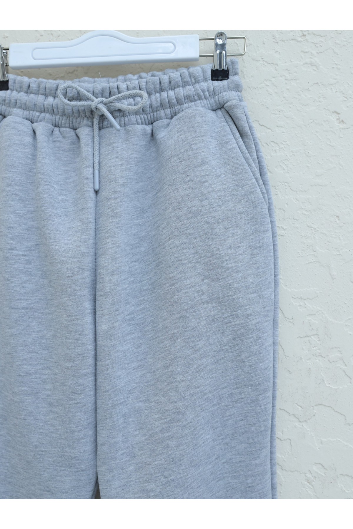 Beli Lastikli Cepli Şardonlu Eşofman Altı -Gri