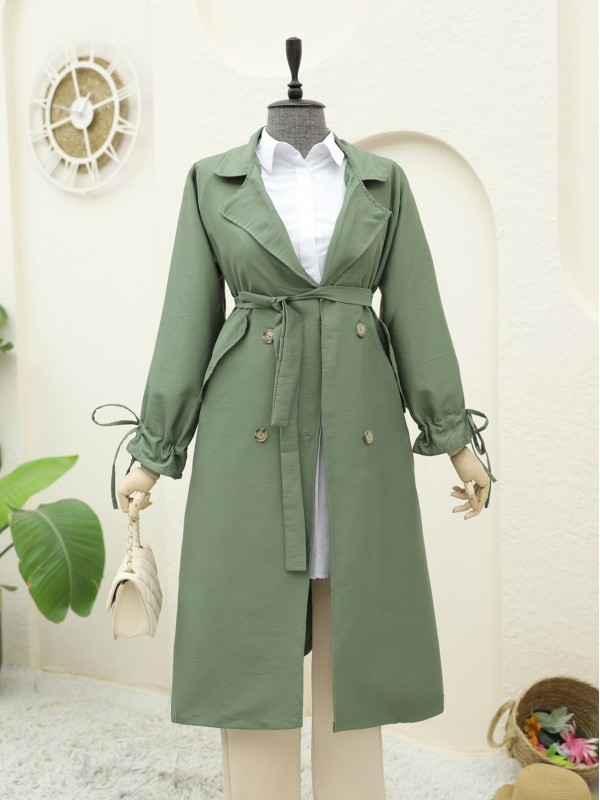 Kolu Manşeti Bağcıklı Kemerli Kap -Haki