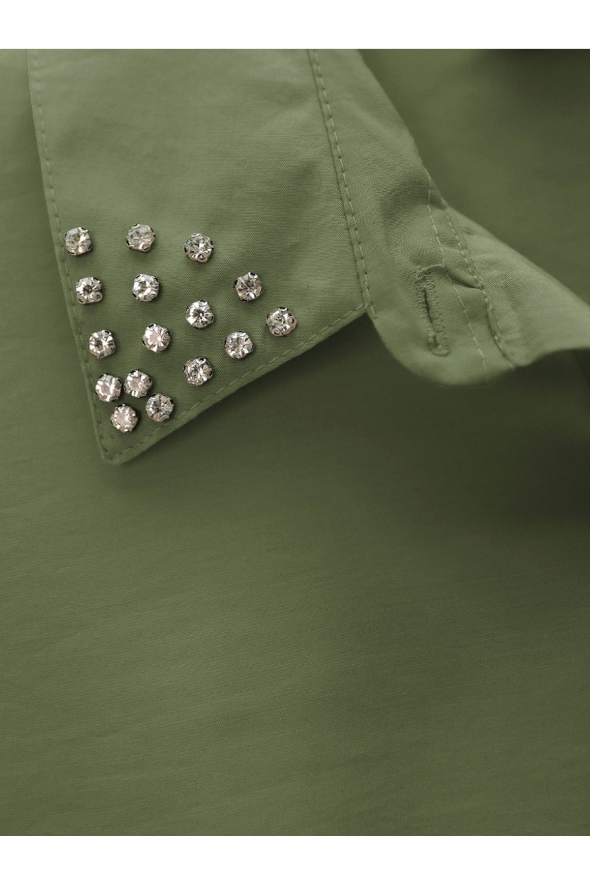 Yakası Taşlı Belden Bağlamalı Pantolonlu Takım -Haki