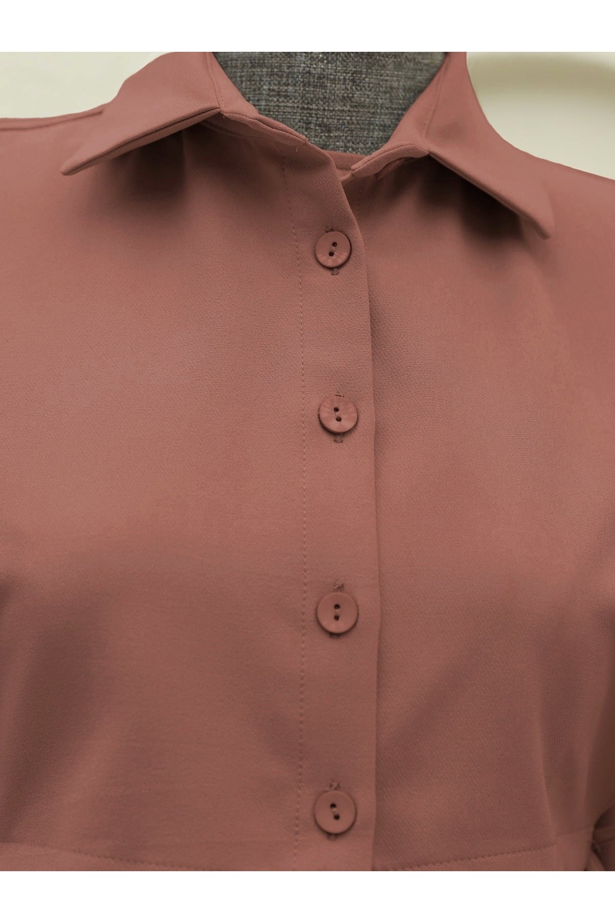 Üstü Gömlek Detaylı Elbise Takım    -Kiremit