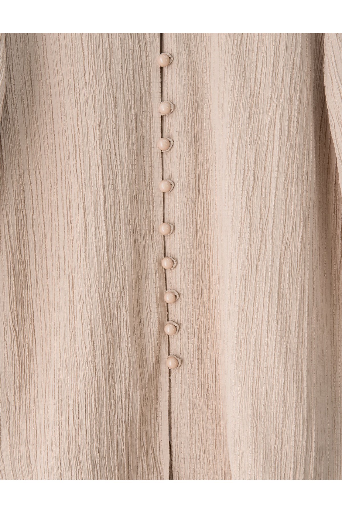 Top Düğmeli V Yaka Krinkıl Gömlek -Somon