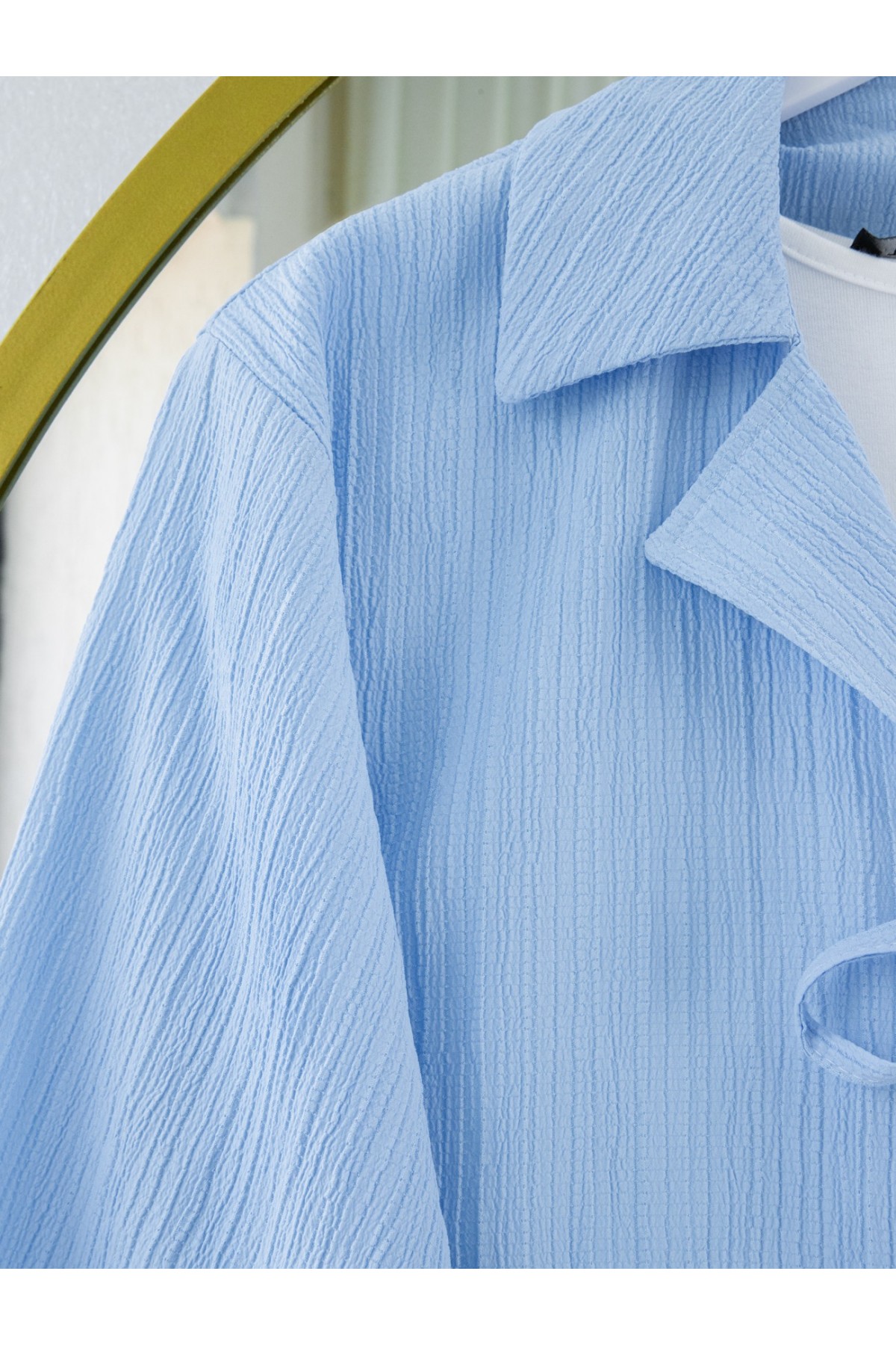 Önü Bağlamalı Etekli Krinkıl Takım   -Bebe Mavi