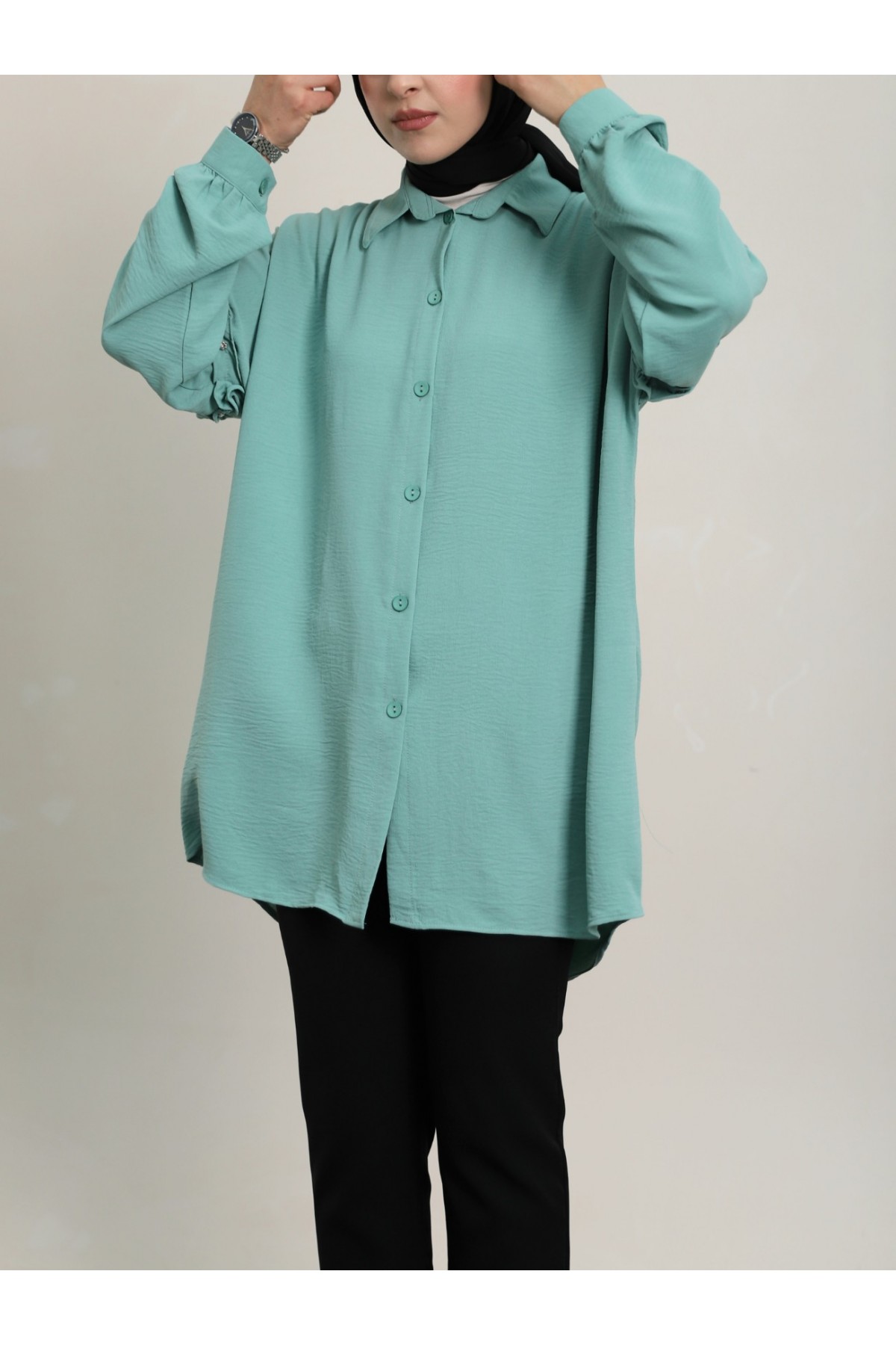 Kolları Taşlı Fırfırlı Salaş Ayrobin Tunik  -Çağla Y.