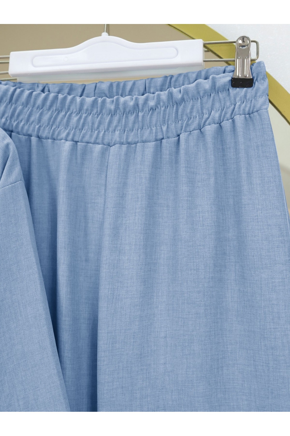 Önden Bağlamalı Pantolonlu Kimono Takım        -Mavi