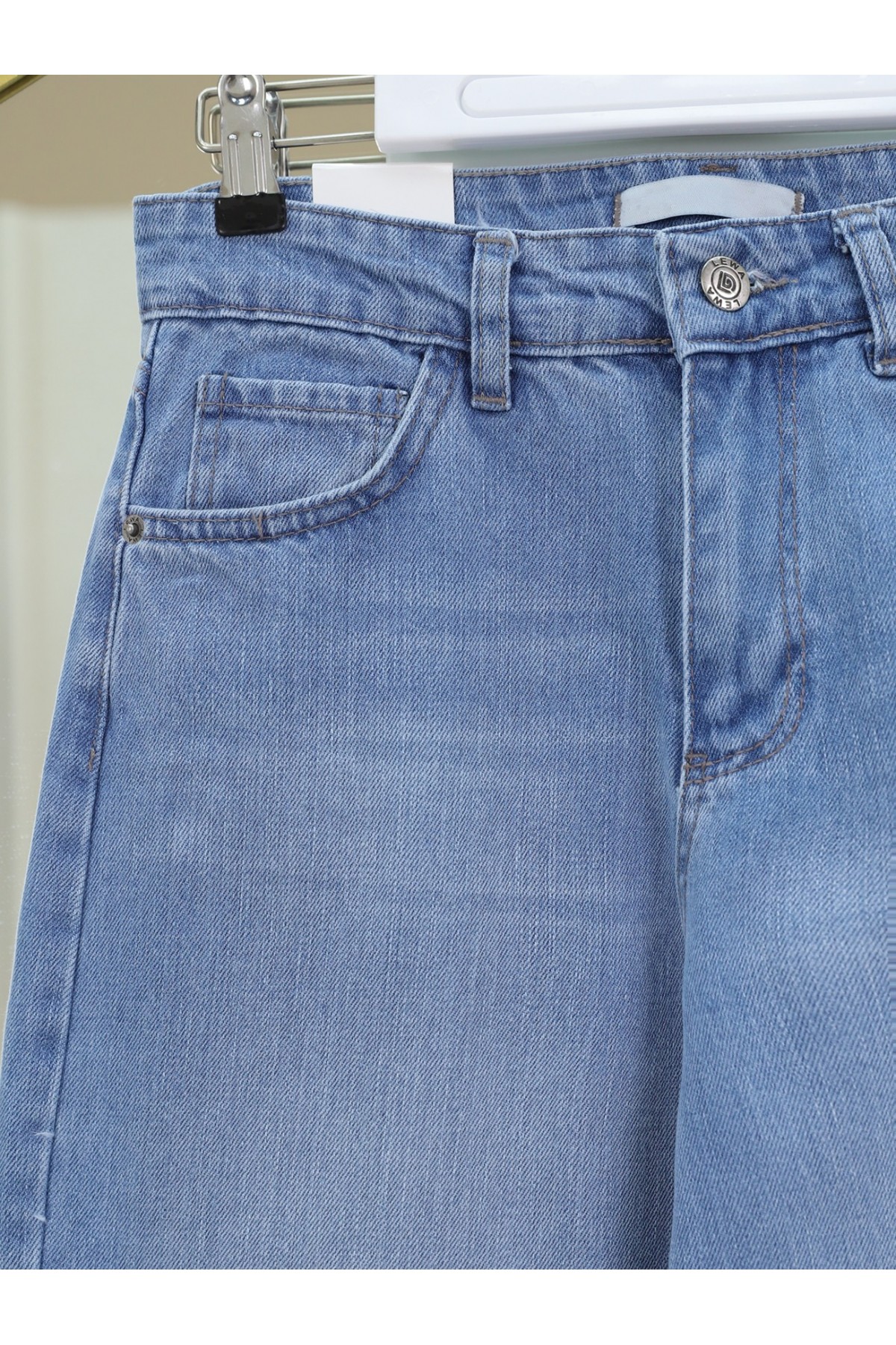 Çok Cepli Yüksek Bel Kot Pantolon  -Buz Mavi