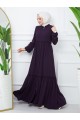 Parçalı Kolu Lastikli Boydan Fermuarlı Ferace -Mor