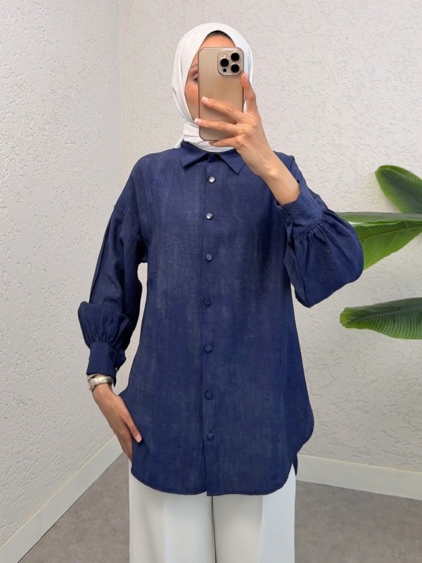 Yırtmaçlı Eteği Oval Kesim Gömlek -Laci