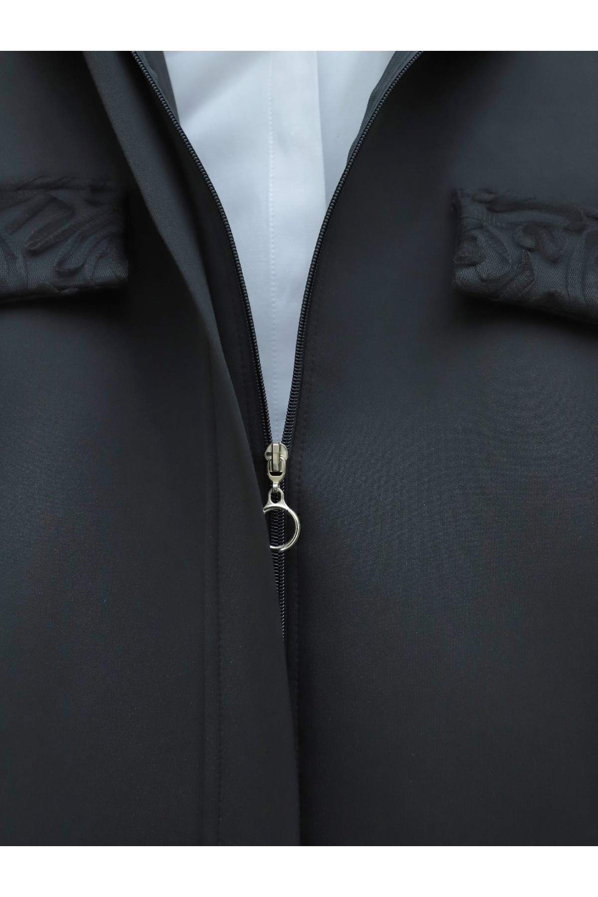 Kolları Tül Güllü Fermuarlı Scuba Takım -Siyah