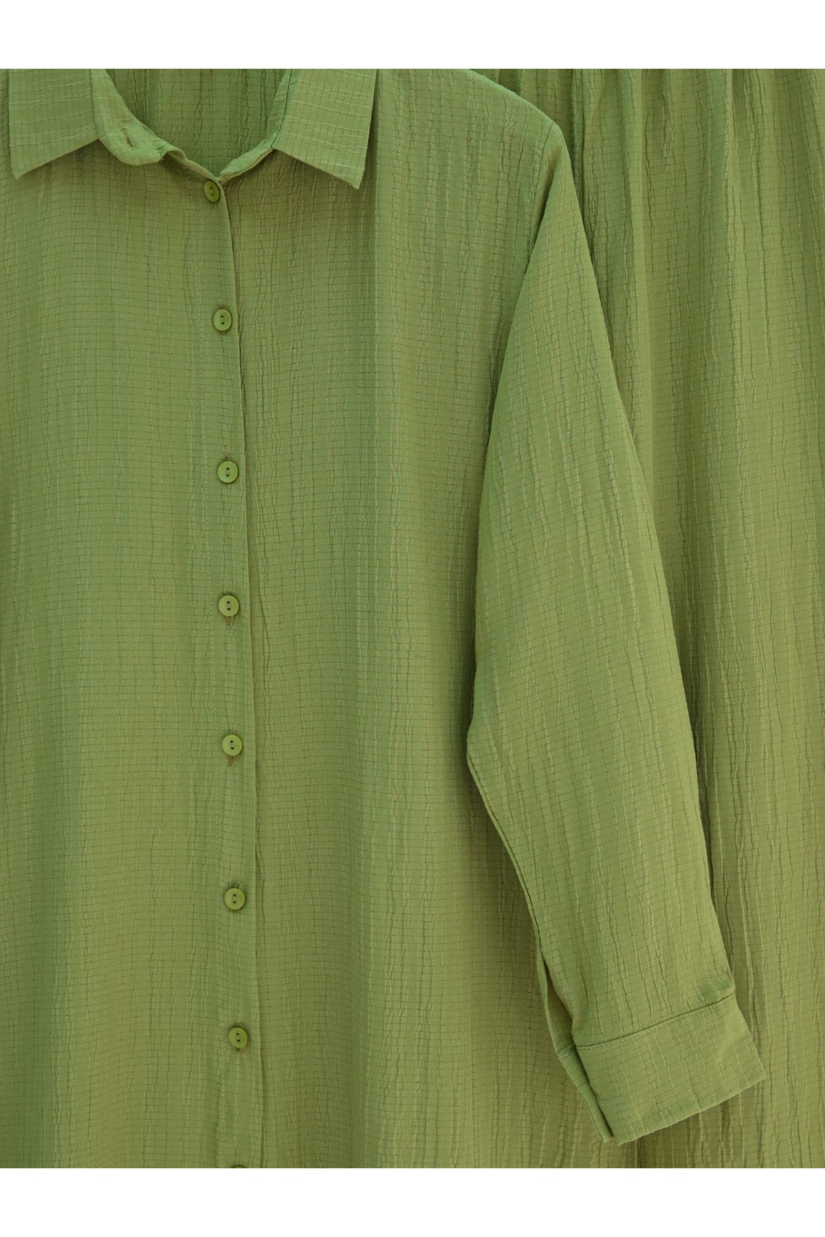 Düğmeli Uzun Pantolonlu Krinkıl Takım   -A.Yeşil