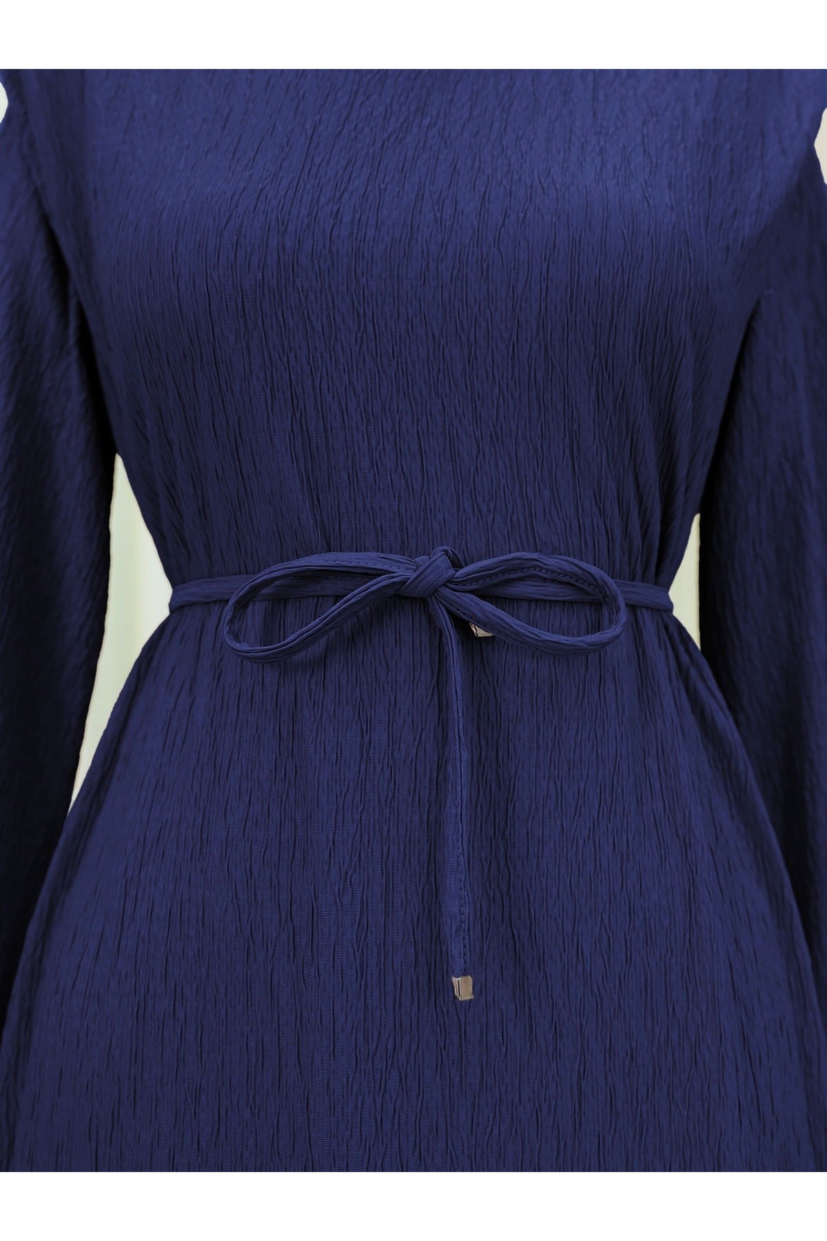 Omuzu Vatkalı Bağcıklı Bürümcük Elbise -Laci