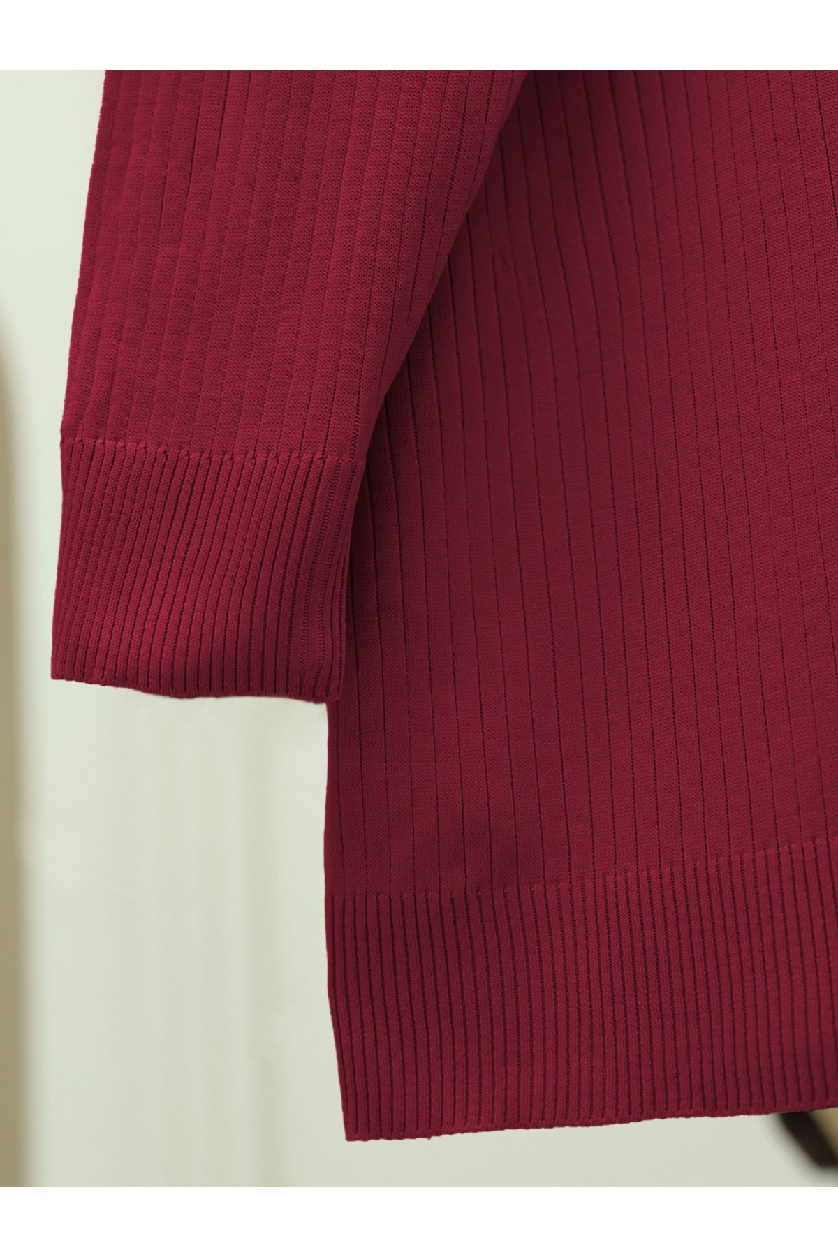 Düğmeli Fitilli Triko Hırka  -Kırmızı