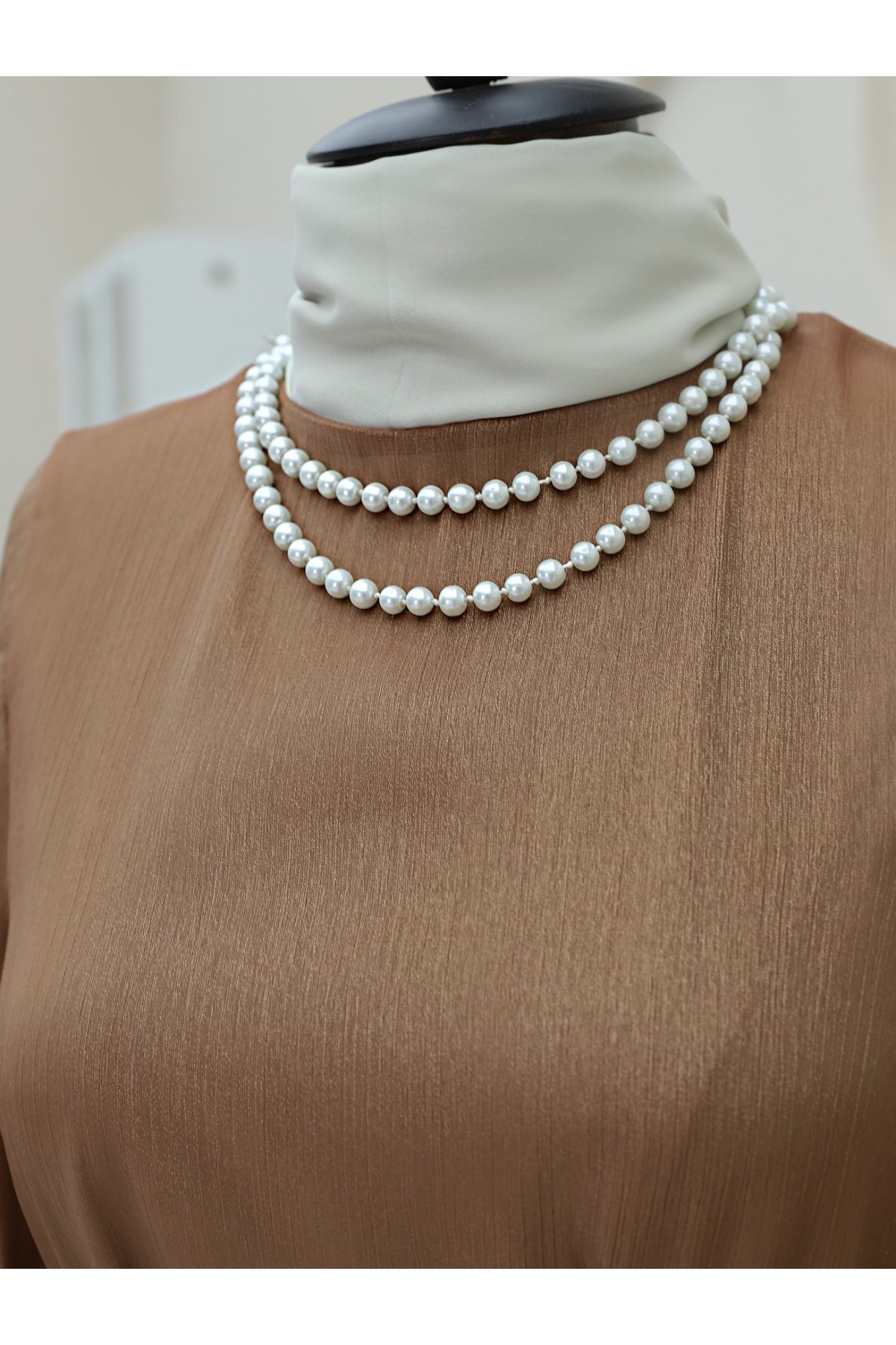 Kolu Bağcıklı Eteği Parçalı Janjan Elbise     -Tarçın