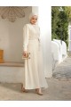 Çıma Detaylı Kemerli Ayrobin Elbise  -Krem