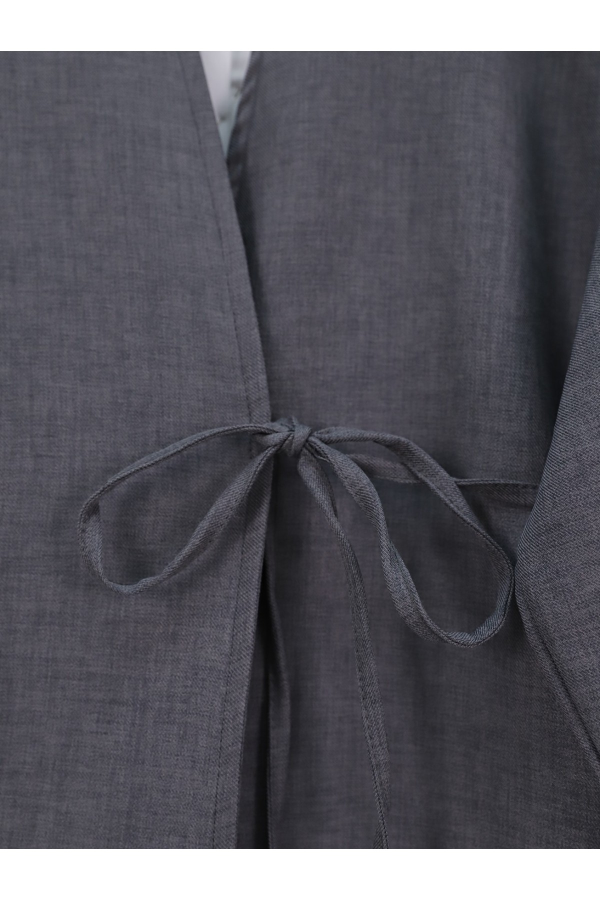 Önden Bağlamalı Pantolonlu Kimono Takım   -Füme