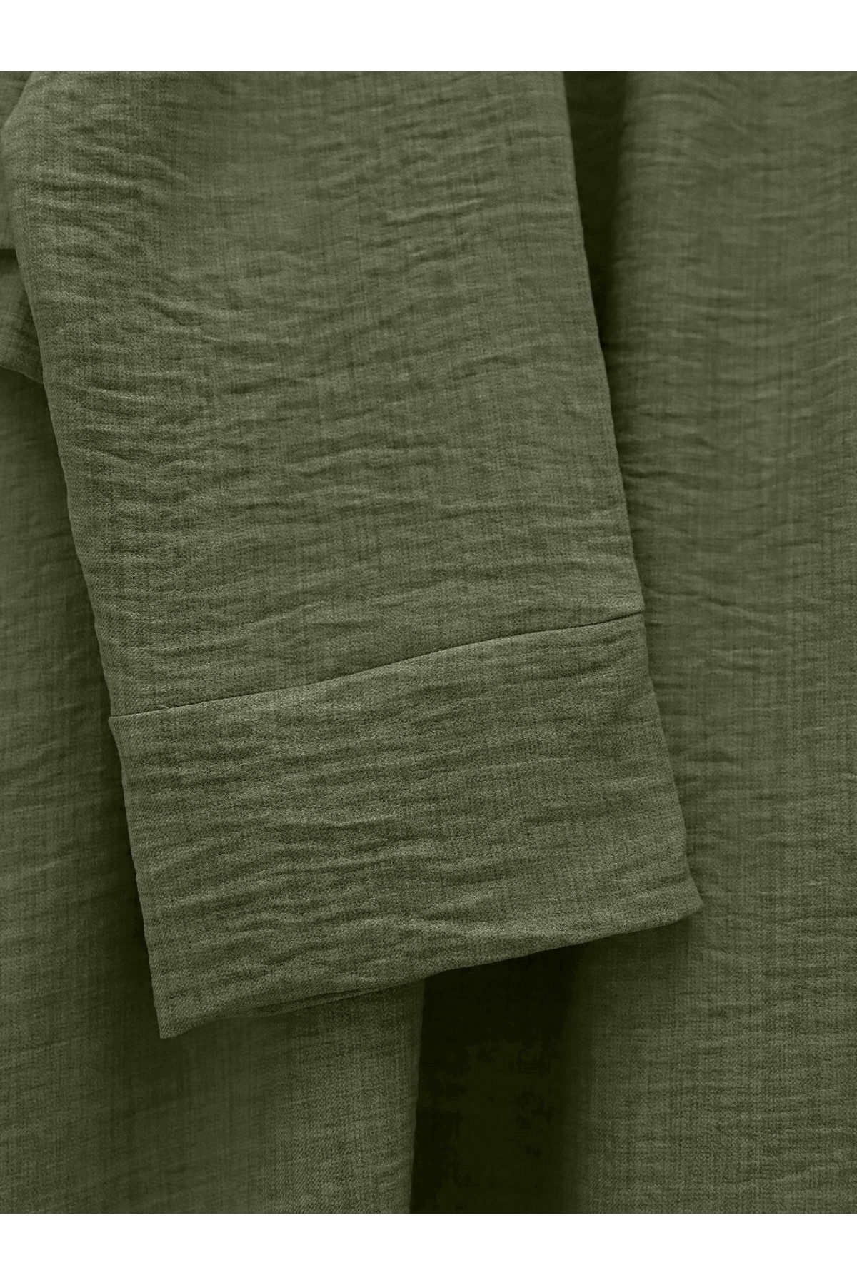 Önü Bağcıklı Beli Lastikli Etekli Keten Takım    -Haki