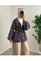 Dijital Baskılı Beli Kemerli Kapitone Kimono -Laci