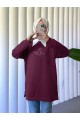 Kuş Desenli Taşlı Oysho Tunik  -Bordo