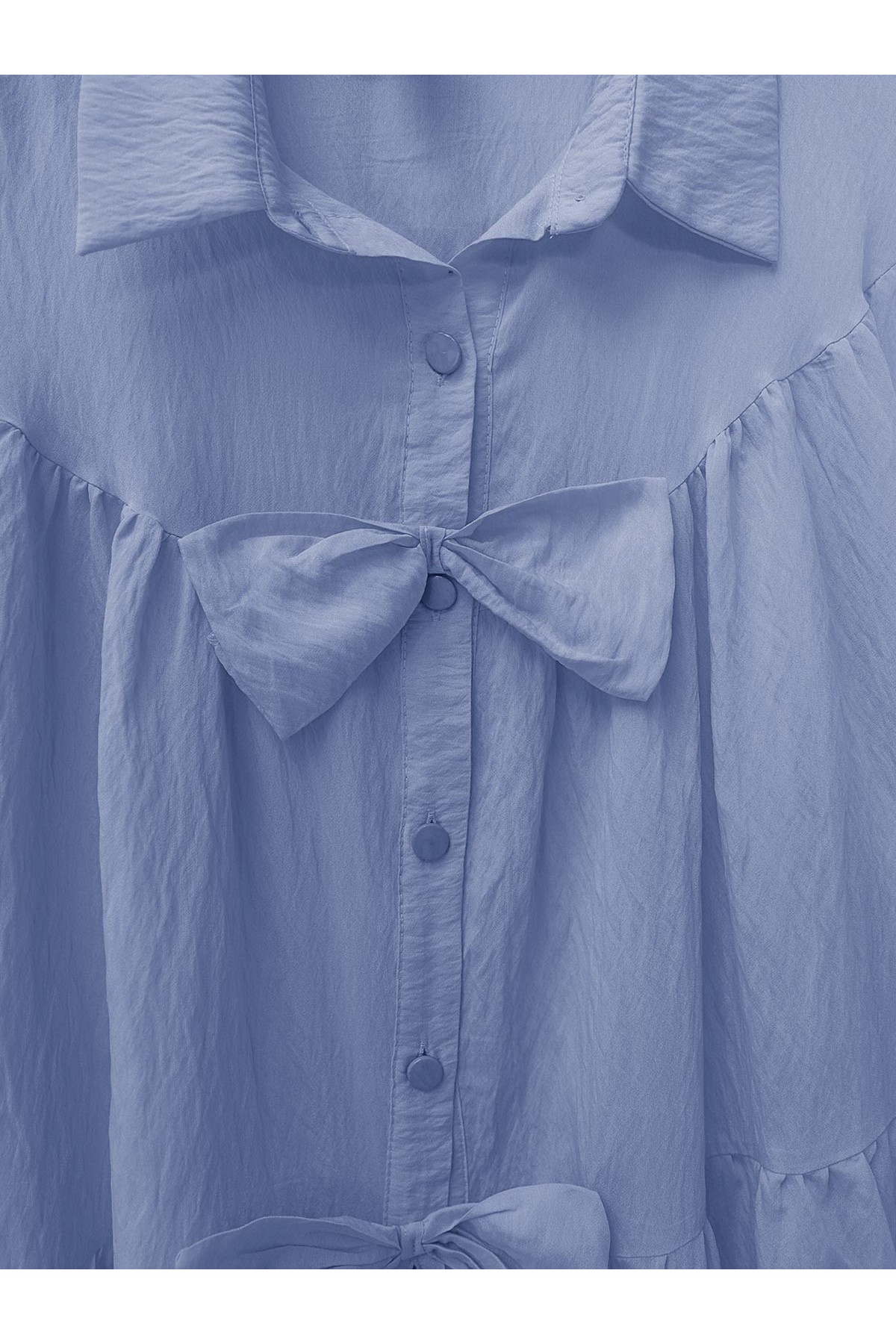 Önü Fiyonk Detaylı Parçalı Gömlek -Bebe Mavi