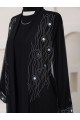 Önü Ve Manşeti Taşlı Abaya  -Gümüş