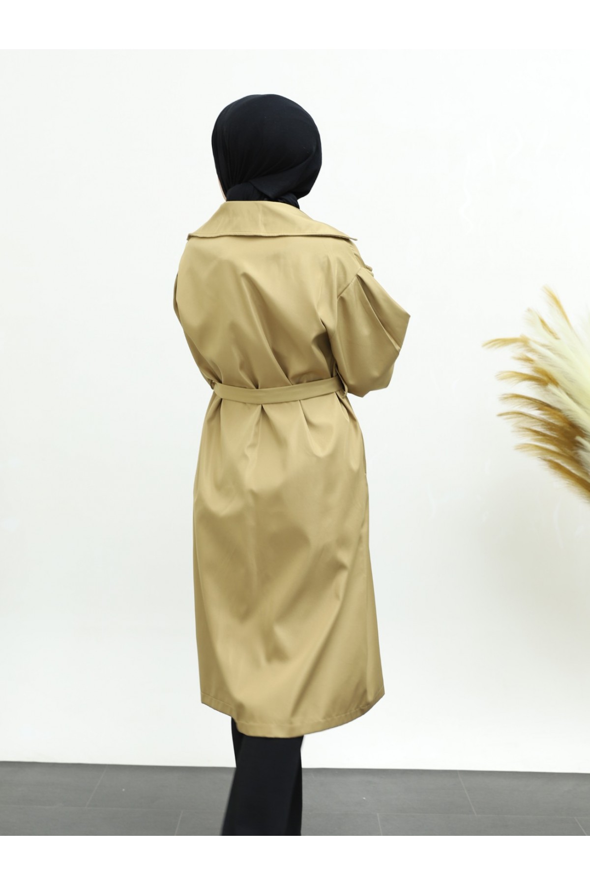 Düğmesiz Kemerli Standart Bonding Kap  -Karamel