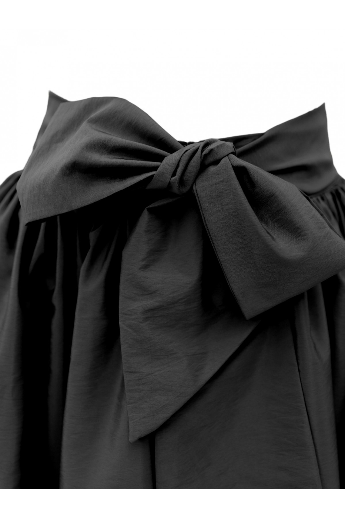 Piliseli Kemerli Paraşüt Etek -Siyah