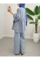 Önü Bağlamalı Parçalı Kolu Lastikli Takım  -Buz Mavi