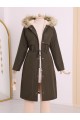 İçi Peluşlu Sabit Kapşonlu Tünel Bağcıklı Uzun Mont -Haki