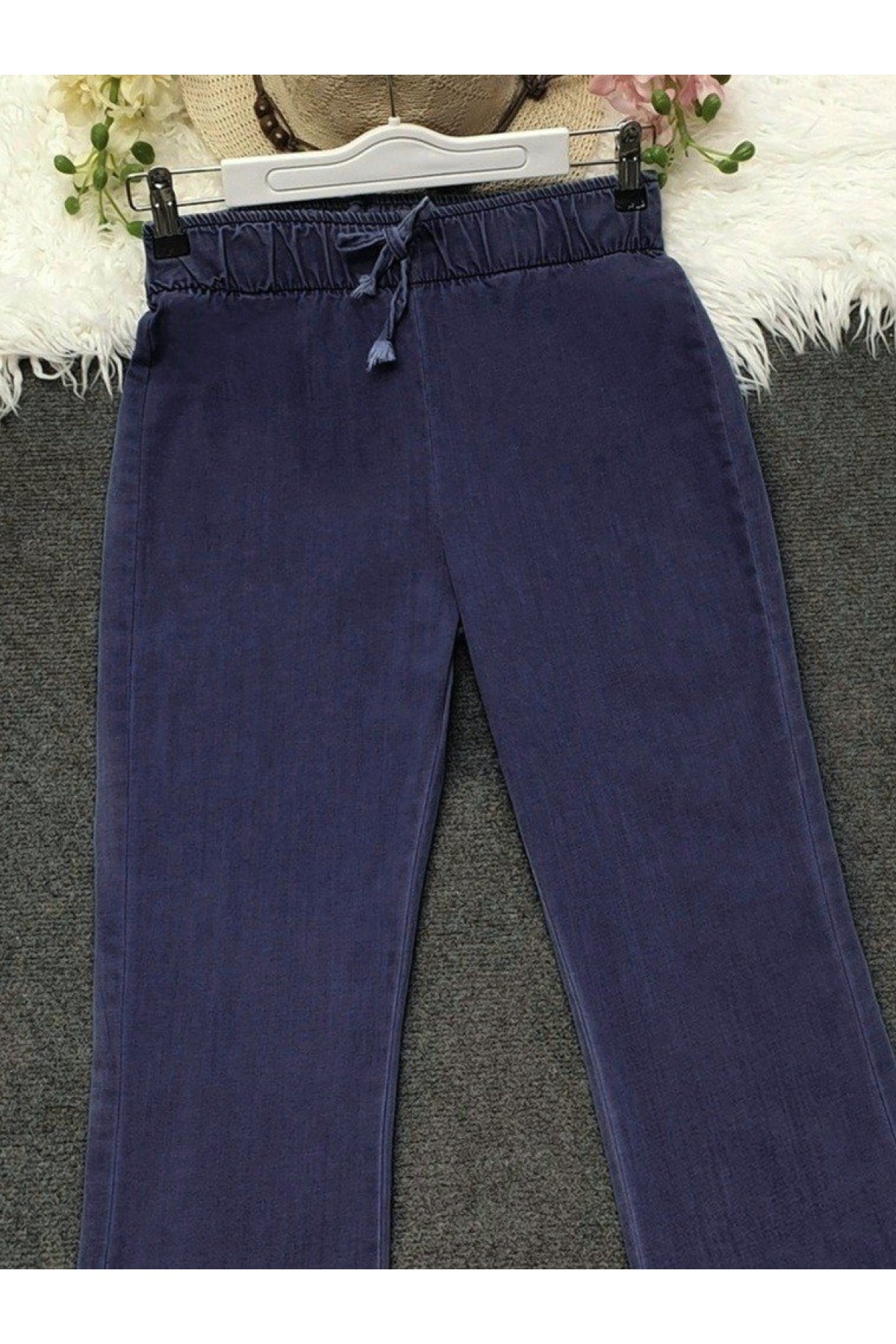İspanyol Paça Bağcık Detaylı Kot Pantolon  -İndigo