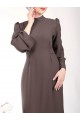 Hakim Yaka Belden Bağlamalı Elbise          -K. Kahve