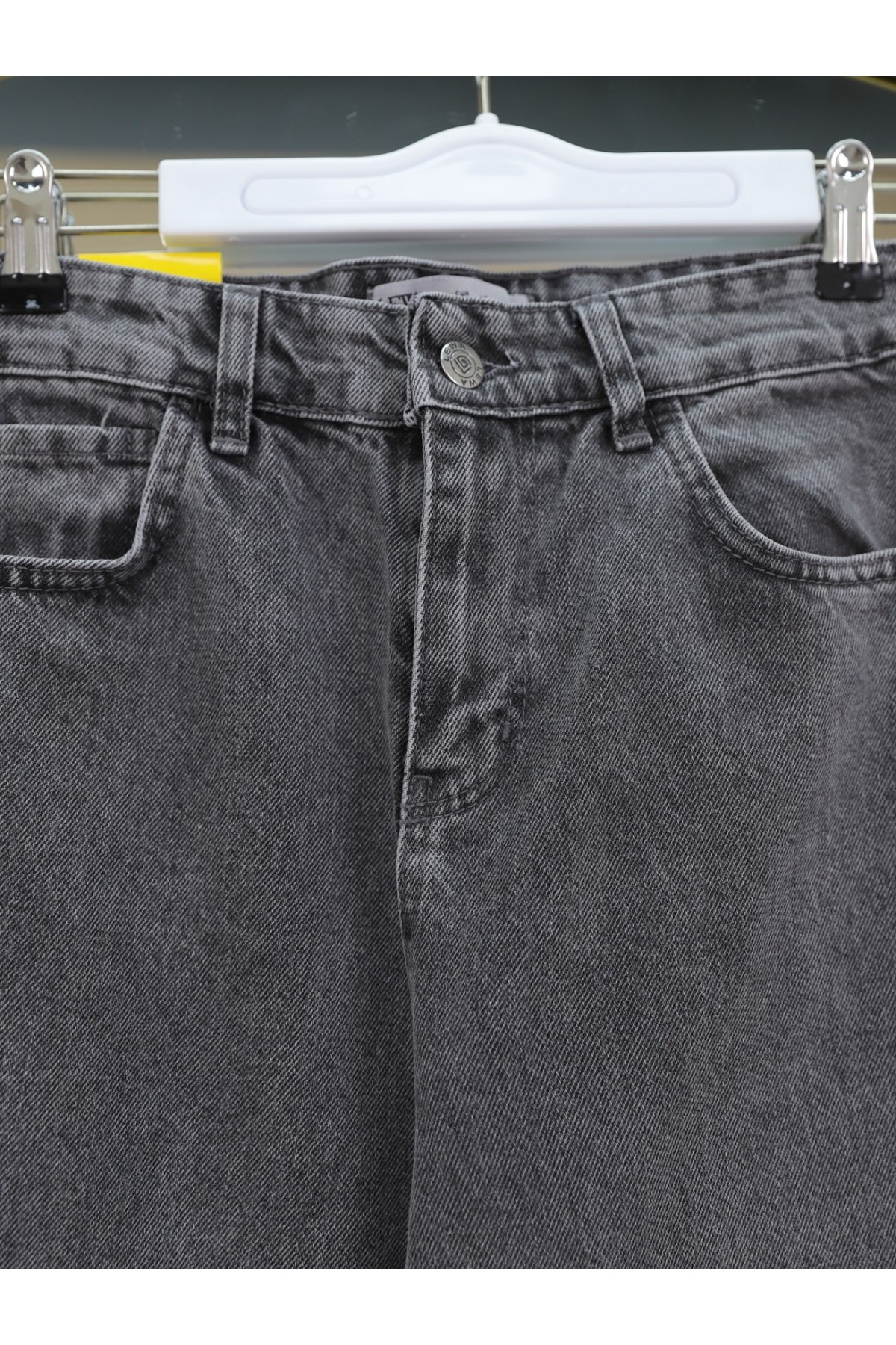 Çok Cepli Yüksek Bel Kot Pantolon  -Füme