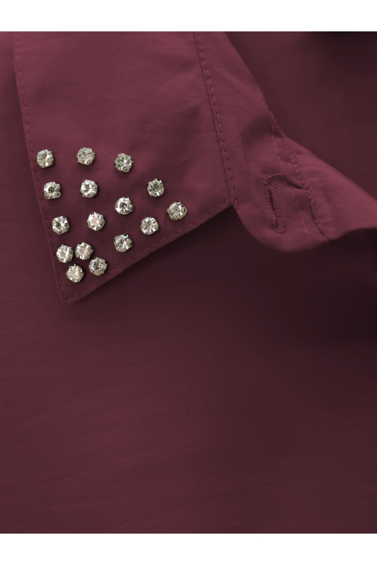 Yakası Taşlı Belden Bağlamalı Pantolonlu Takım -Bordo
