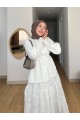 Önü Düğmeli Beli Bağcıklı Kolu Lastikli Etekli Dantelli Takım -Beyaz