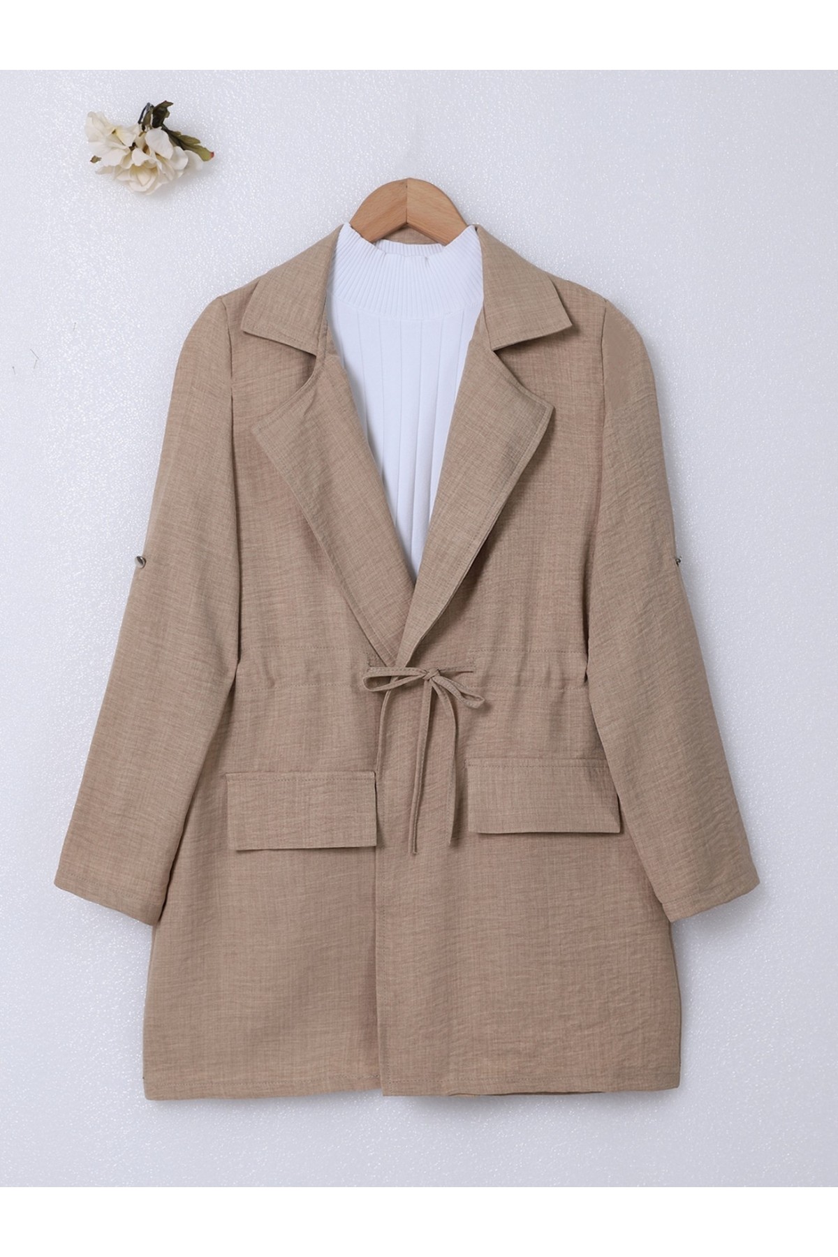 Kapaklı Tünel Köprülü Ceketli Keten Takım -Vizon