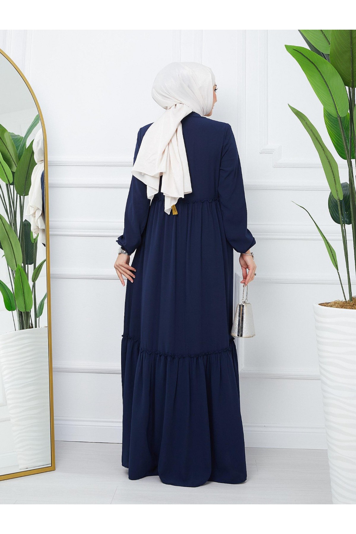 Parçalı Kolu Lastikli Boydan Fermuarlı Ferace -Laci