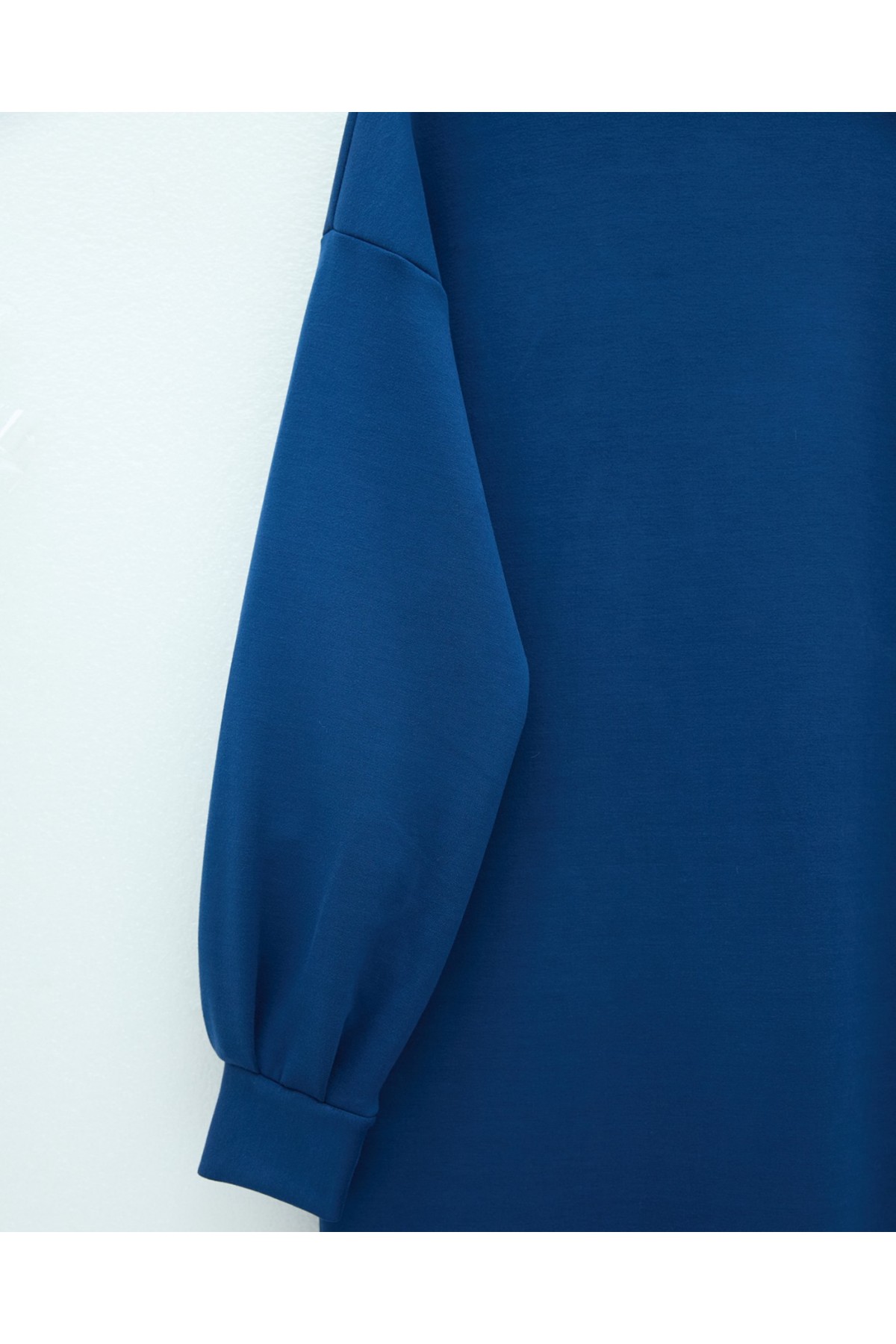 Yuvarlak Yaka Uzun Oysh Elbise -Petrol