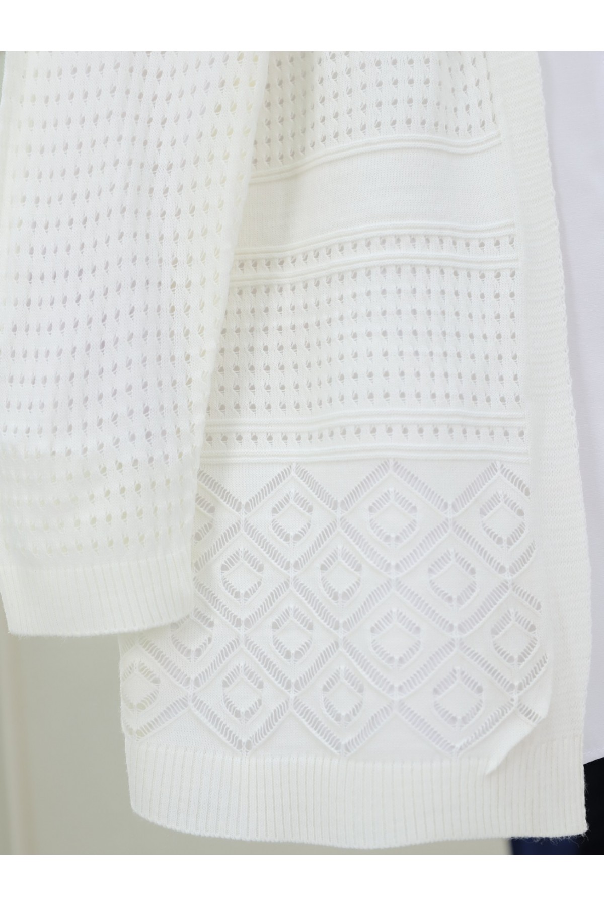 Ajurlu Mevsimlik Triko Hırka  -Ekru