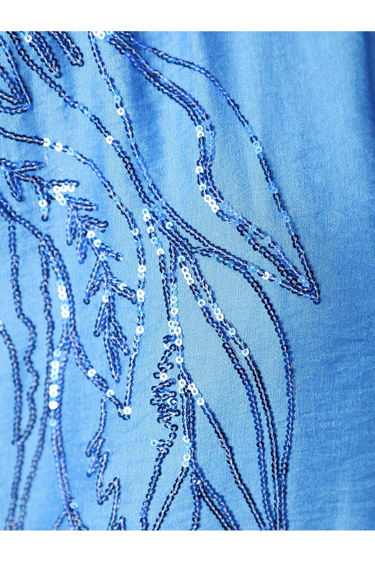 Yaprak Desen Pul Payet Gömlek -İndigo