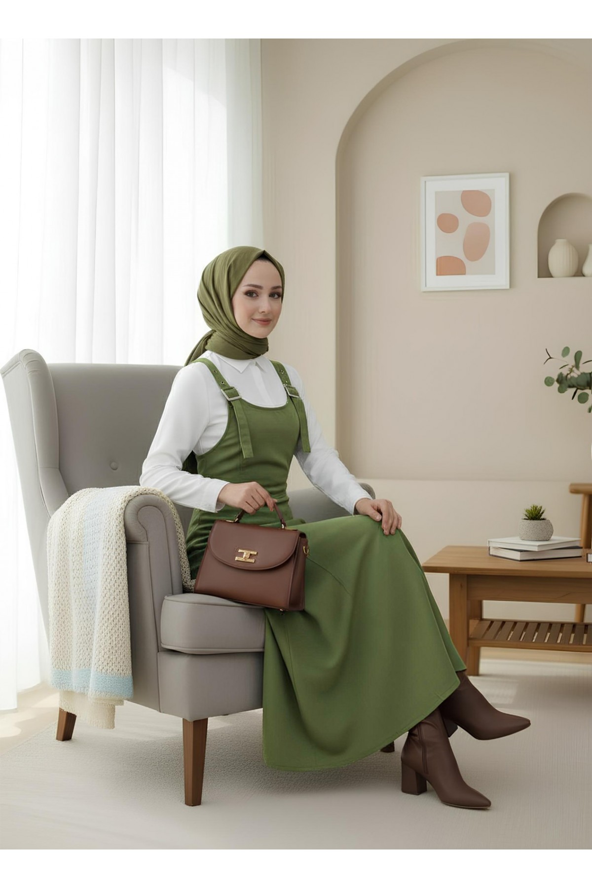 Yarım Fermuarlı Gabardin Jile  -Haki