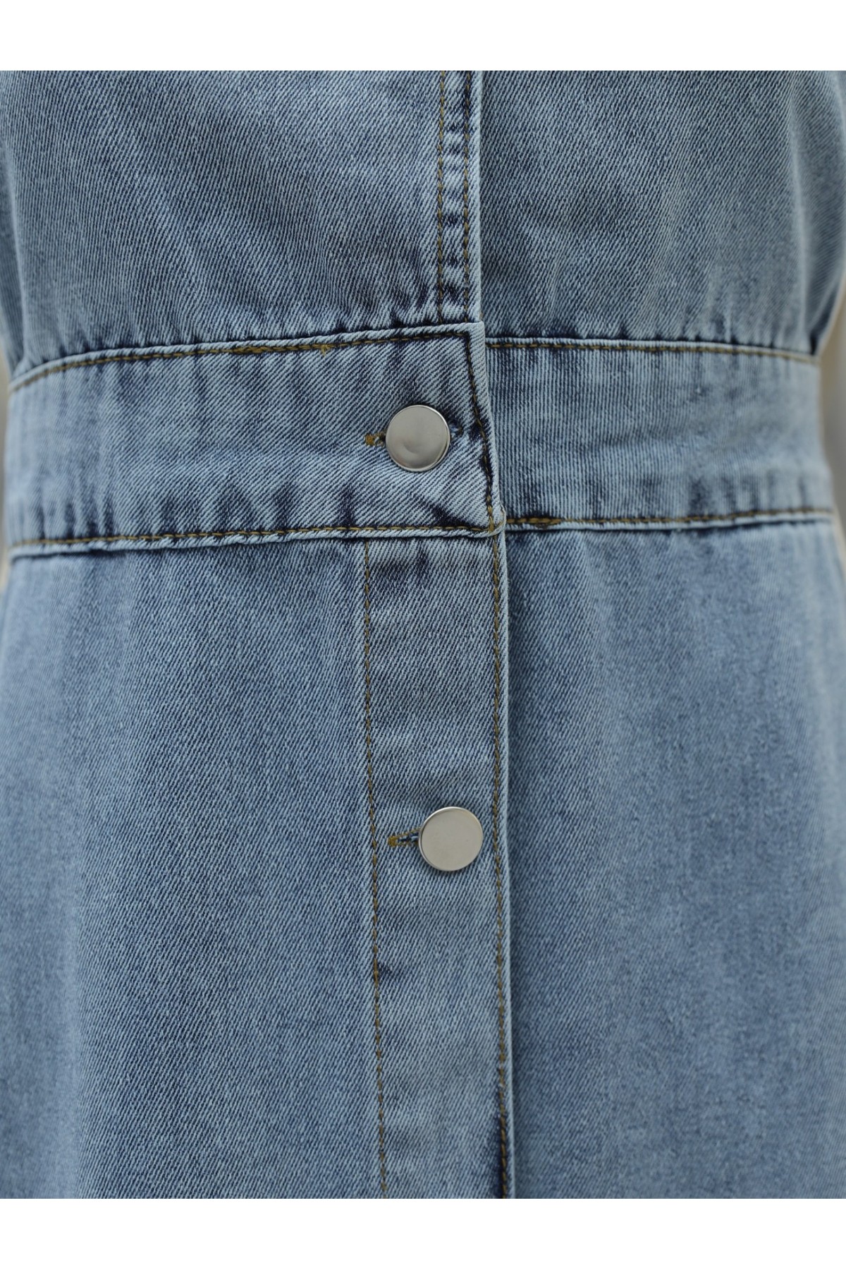 Önden Düğmeli Yan Cepli Eteği Fırfırlı Kot Jile -Buz Mavi