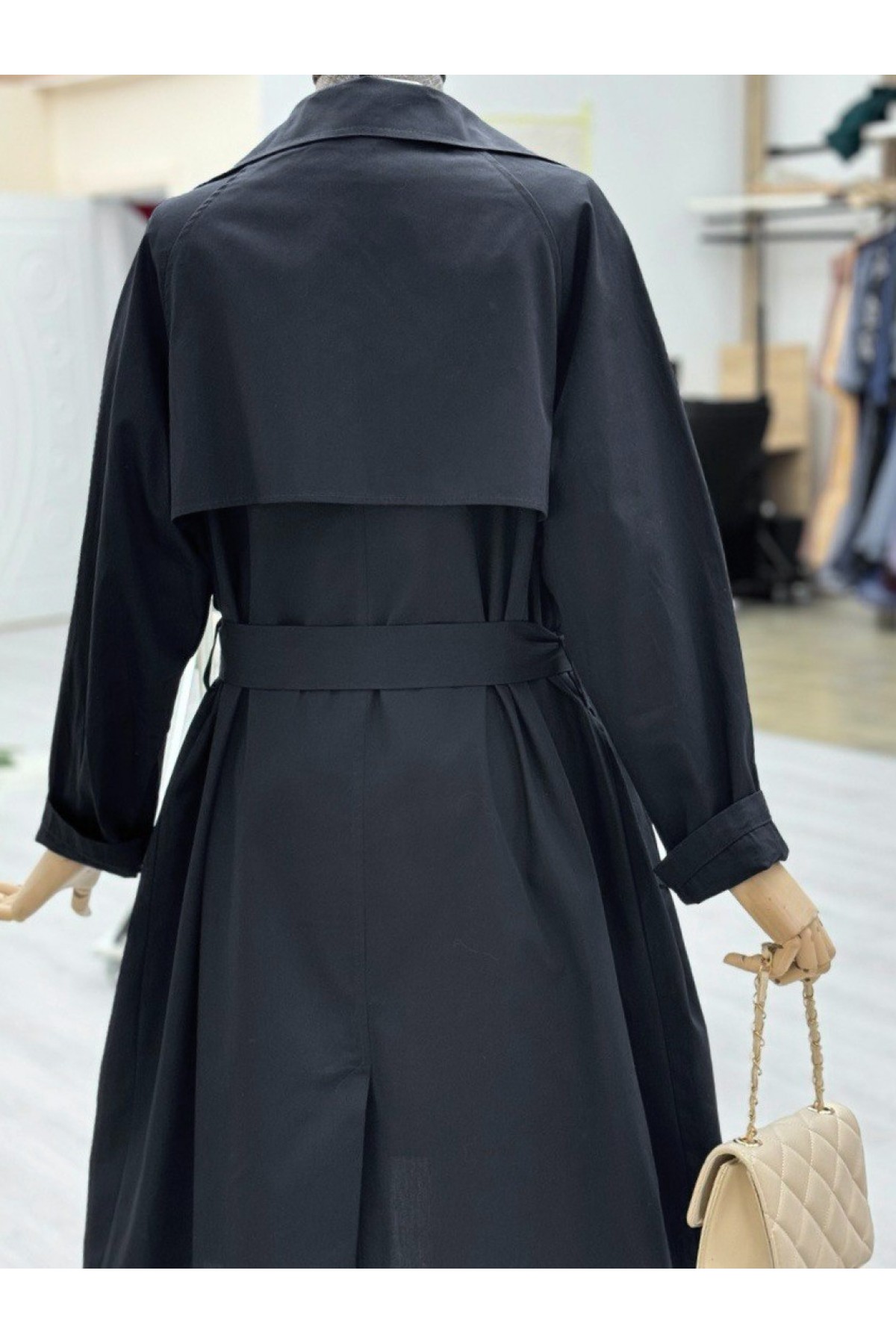 Bolero Detaylı Kemerli Araboy Trençkot -Siyah