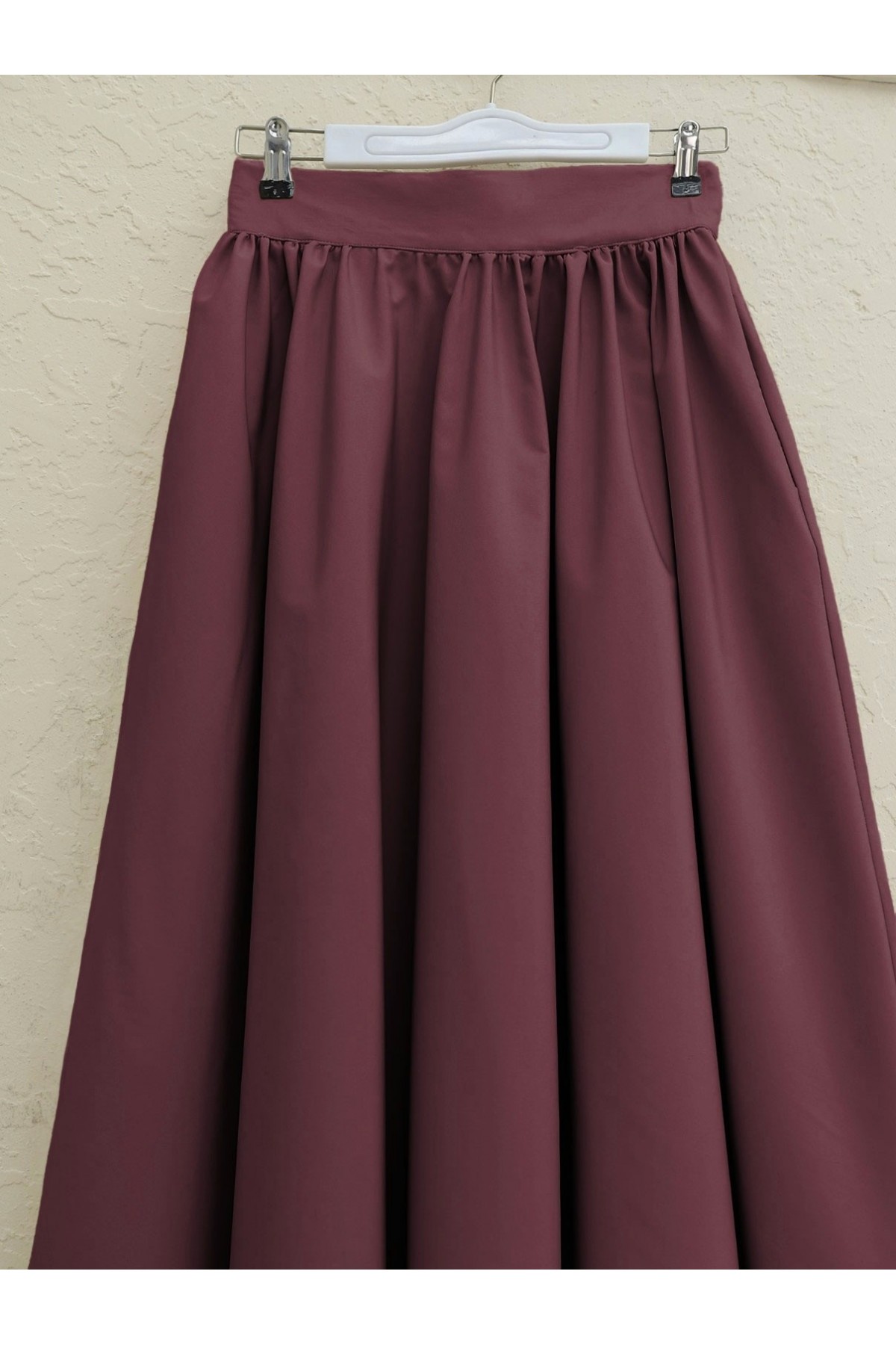 Cepli Pliseli Bondit Etek   -Bordo