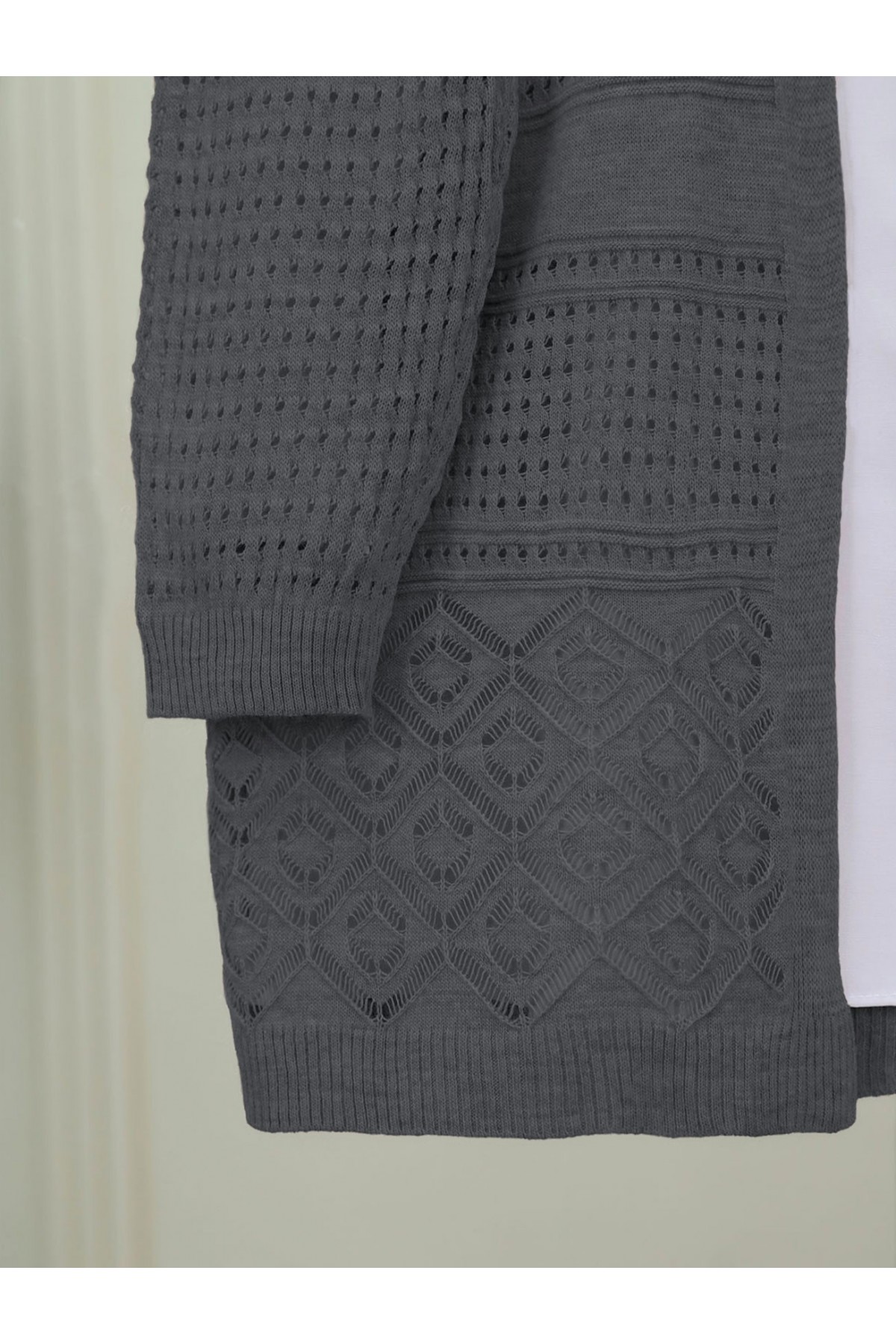 Ajurlu Mevsimlik Triko Hırka   -Füme