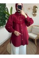 Güpür Püsküllü Ham Cupra Balon Kol Gömlek -Bordo