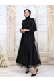 Kolu Lastikli Kuşaklı Simli Kabarık Tül  Abiye -Siyah