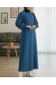 Yuvarlak Yaka Uzun Oysh Elbise -Petrol