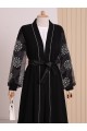 Kolları İnci Taş Detaylı Tesettür Abaya -Siyah